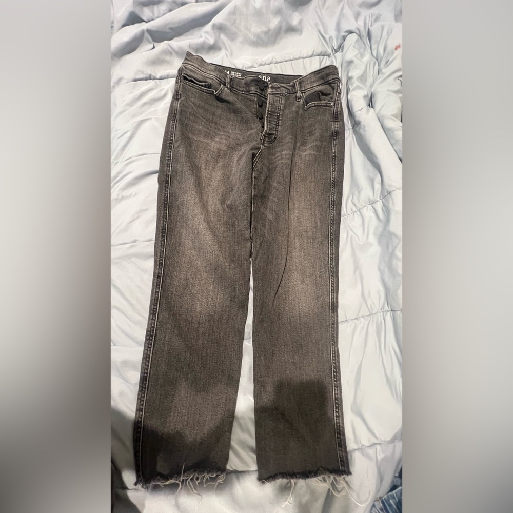 High rise straight black washed jeans